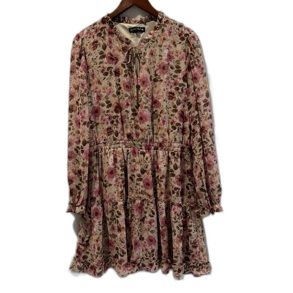 Crystal Doll  Fit & Flare Floral Chiffon Dress Size XL Ruffle Boho Romantic - Picture 3 of 9